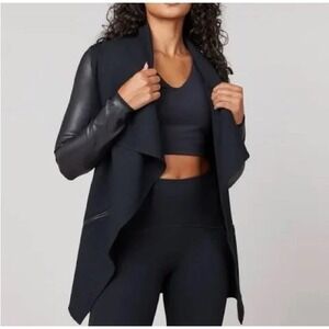 SPANX Faux Leather Convertible Wrap Casual Stretch Asymmetrical Luxe Jacket 3X